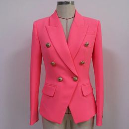 HIGH QUANLITY Nice Classic Designer Blazer Womens Slim Fitting Metal Lion Buttons Double Breasted Blazer Jacket Orange Pink 240322