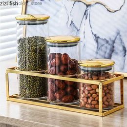 Food Jars Canisters All Rain Storage Can Class Can Food Sealed Can Metal Base with Lid Transparent Storage Box Candy Can Decorative CanL24326