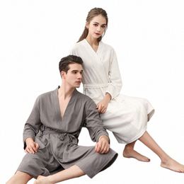 comfortable Couple Bath Robe Kimo Towel Bathrobe Men Dr Gown V-neck Home Shower Waffle Robes Women Sleepwear Lovers Clothes 7879#