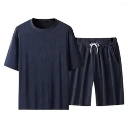 Men's Tracksuits Ice Silk Outfit T-shirt Shorts Set Summer Casual With O-neck Drawstring Waist For Comfort