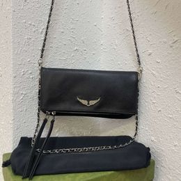 ZV French Postman Bag Womens PU Leather Shoulder Bag Premium Exquisite Diamond Wing Chain Handbag