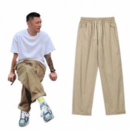 Yaz pamuklu düz erkek pantolon hip hop kargo pantolon erkeklerin gevşek geniş bacaklı tüm eşleşmesi gündelik pantolon 16wh#