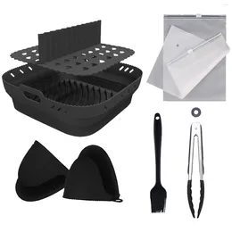 Baking Tools Air Fryer Accessories Silicone Liner Divider & Heat Resistant Mitts Food Clip Oil Brush Tower Round