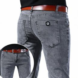 2024 New Fi Jeans Men Korean Style Straight Grey Middle Waist Pants Male Casual Denim Trousers m6Kh#