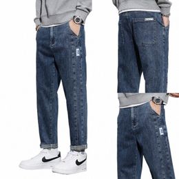 2024 Men High Waist Straight Wide Leg Jeans Male Streetwear Classic Baggy Harem Denim Pants Casual Busin Blue Gray Trousers 29pl#