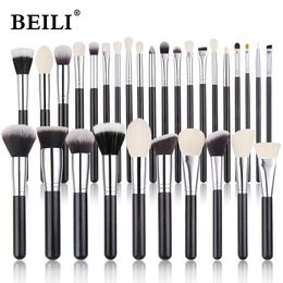 BEILI 15/25/30pcs Makeup set No Professional Natural goat hair Foundation Eyeshadow Eyebrow make up brushes 240313