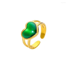 Cluster Rings Fashion Peacock Green Love Heart For Women Personality Drip Oil Shaped Finger Ring Open Adjustable Jewelry Gift