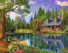 Diamond Embroidery Landscapes Lakeside Huts DIY 5d Dimond Painting Beading Embroidery Kits Mosaic Drawings Coloring By Numbers1668943