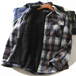 mens Winter Fleece Linend Warm Plaid Shirt Jacket Casual Lg Sleeve Flannel Checked Shirt Men Western Cowboy Butt Up Chemise R6Sf#