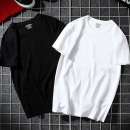 Short Sleeve Mens Summer Solid Colour White Skin Black T-shirt Wear Large Size Blank