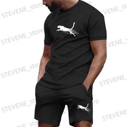 Men's Tracksuits Hot selling summer T-shirt+shorts 2-piece set for mens casual fitness jogging sportswear hip-hop breathable short slved set T240326