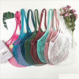 Storage Bags Shop Handbag Shopper Tote Mesh Net Woven Cotton Pouch String Reusable Fruit Vegetables Bag Home Organiser Drop Delivery G Otmyw