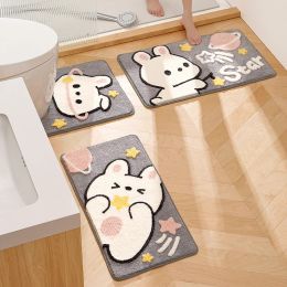 Mats Cute Cartoon Rabbit Bath Mat Set High Quality Flocking Bathroom Nonslip Absorbent Bathroom Rug Shower Room Door Mat Carpet