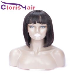 Short Bob Wig Pixie Cut Human Hair Straight Brazilian Remy Glueless Wigs With Bangs For Black Women T Part Natural Front Lace Clos9012854