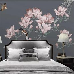 Wallpapers Wellyu Custom Large-scale Mural 3d Wallpaper Chinese Pen Hand-painted Magnolia Bird Yashelan Bedroom Background Wall