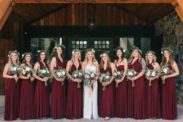 New Bridesmaid Dresses Variable Wearing Ways Top Quality A Line Sleeveless Wine Red Dusty Blue Navy Maid Of Honour Gowns Wedding Guest Wears CPA
