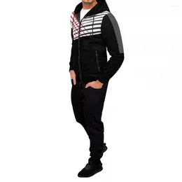 Men's Tracksuits Hooded Men Tracksuit Set Breathable Stylish With Striped Colour Matching For Comfortable