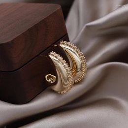 Stud Earrings 2024 Korea Design Fashion Jewellery 14K Gold Plated Metal Zircon Drop Simple Women's Daily Work Accessories
