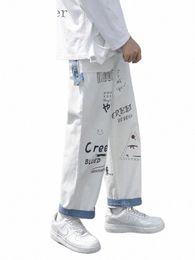 gmiixder Pantaloni anime da uomo 2022SS coreano pantaloni larghi alla caviglia dritti pantaloni da donna punk preppy pantaloni larghi a gamba larga Graffiti T2uu #