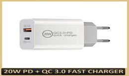 20W PD Power Charger Adapter QC 30 TypeC Dual Ports Quick Charging EU US UK AU Plug Fast Safe Chargers6912265