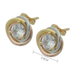 Stainless steel three color single diamond earrings for rose gold silver couples earrings for woman