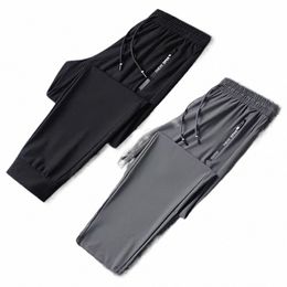 summer Ice Silk Pants Men Ultra-Thin Cooling Quick-Drying Sports Casual Pants Loose Breathable Outdoor Training Fitn Trousers z64Z#