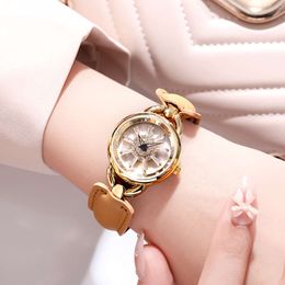 Rotating Snowflake Leather Wrapped Steel Inlaid Diamond, Fortune Turns, Women's Tiktok Live Broadcast Watch, Women