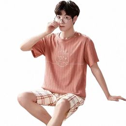 boys Slee Pyjamas Cott Set Summer Sleepwear 2023 Fi Young Short Men's Nightwear Korean Shorts Pjs Pijamas Tops Sleeve W0z5#