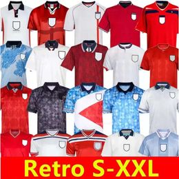 Retro 1982 1994 1998 2002 1996 2008 89 England Soccer Jerseys Blackout Kits BECKHAM GASCOIGNE OWEN GERRARD Football Shirt BARNES 1990 Mash Up FOWLER ROBSON 42 53