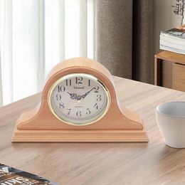 Table Clocks Retro European Wood Mantel Clock Vintage Office Home Decor Non-Ticking Battery Operated Accurate Timekeeping Analogue