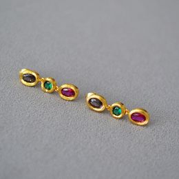 Colour gemstones irregular texture Bronze gold simplicity temperament 925 silver -needle earrings