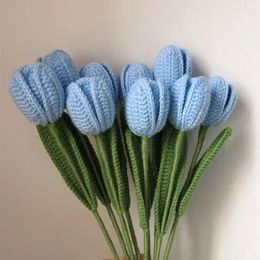 Decorative Flowers 1pc Artificial Crochet Tulips Flower Home Decor Hand-woven Bouquet Finished Knitted Colorful Tulip Crafts Wedding Party