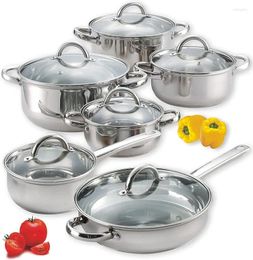 Cookware Sets Kitchen 12-Piece Basic Stainless Steel Pots And Pans Silver