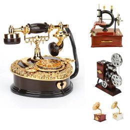 Boxes Retro European Style Phone Shaped Musical Box Creative Presents Jewelry Storage Organizer Case Home Decorative Ornaments