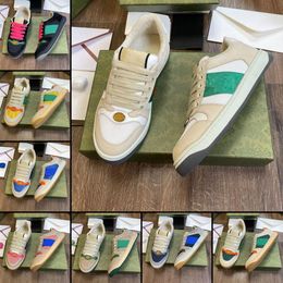 2024 Couple sneakers Flat Retro Sneakers Screener Shoes Classic Green Blue Pink Rhinestone Stripe Low Top Leather Tennis shoes