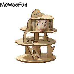 Cages Mewoofun Hamster Wooden House Two and Three Layer Easy to Assembly DIY House Small Pet Bed Fun Decor Part MultiFunctions