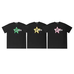 Women's European and American trendy brand high version t-shirt sprayed with star print loose trendy American versatile sports round neck couple short sleeved t-shirt