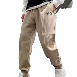yohji Yamamoto Y3 Men's Casual Pants Japanese Autumn Letter Y-3 Logo Straight Tube Trousers Elastic Waist Drawstring Leggings L9vu#