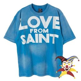 Men's T-Shirts Blue Tie-dyed SAINT MICHAEL T Shirt Men Women Love From SAINT Top Tees T-shirt J240325