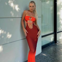Casual Dresses Elegant Sexy Halter Cut Out Long Dress For Women Club Party Vestido Sleeveless Maxi 2024 Summer Holiday Style