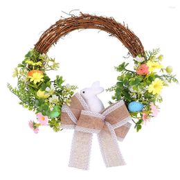 Decorative Flowers Easter Spring Wreath With Pastel Eggs And Mixed For Door Outdoor Home Decor 1 PCS