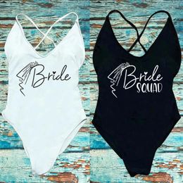 Women's Swimwear Veil Sexy Padded One Piece Swimsuit Women Bride Squad Bikini Summer Beachwear Bachelorette Party Lady Bathing Suits