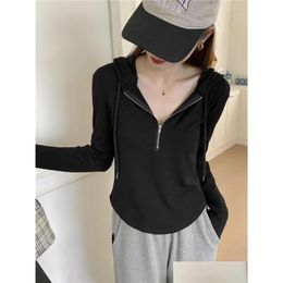 Mens Hoodies Sweatshirts Spring Autumn Womens Half Zipper Bottom Shirt Women Soild Irregar Long Sleeved Hooded Drop Delivery Apparel C Otxc1