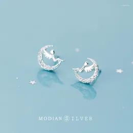 Stud Earrings MODIAN High Quality 925 Sterling Silver Cute Angel Sparkling Moon Studs Earring For Women Wedding Engagement Statement Jewellery