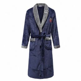 autumn Winter Warm Flannel Robe Sleepwear Thickened Coral Fleece Men Bathrobe Gown Nightwear Loose Casual Home Wear Loungewear 94kT#