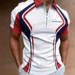 Men's T-Shirts Men Polo Shirt Stripes Short Slve T-shirt Male Breathable Tops Business Turn Down Collar Strtwear Luxury Brand High Quality T240325