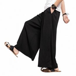 2023 Men Summer Thin Wide Leg Pants Men White Harajuku Streetwear Harem Pants Male Chinese Style HanFu Kgfu Skirt Trousers e1Sh#