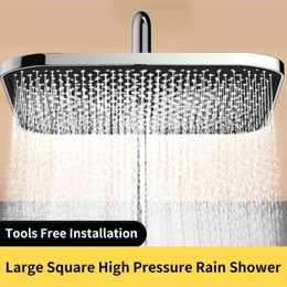 1pc High Pressure Siery Plating/black Square Head, Daily Fixed Spray for Bathroom, Bathroom Accessories, Shower Head