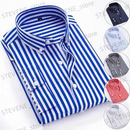 Men's T-Shirts Mens Striped Long Slved Shirt 2023 Autumn High-quality Fashionable Business Slim Fitting Formal Shirt Winter Thickened Shirt T240325