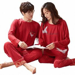 spring Autumn Women Pyjamas Red Sweet Nightwear Fi Men Pyjama Set Homewear Lg Sleeve Pyjama Set Top Lg Pants Sleepwear u4ft#